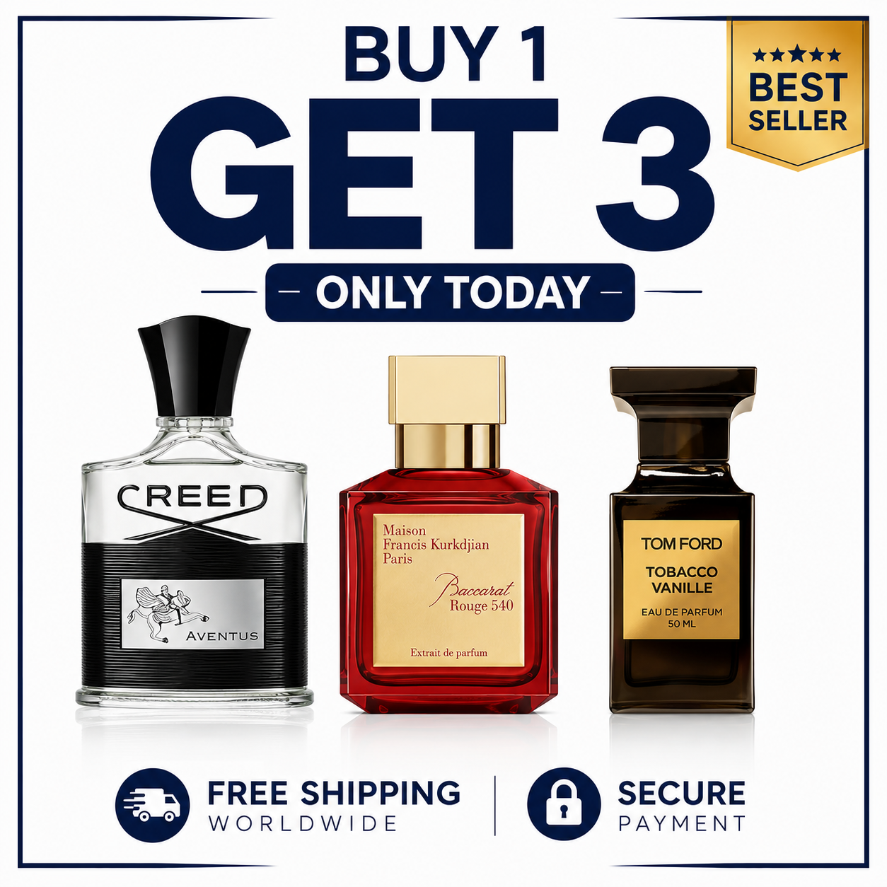The Icon Collection — Creed Aventus, Baccarat Rouge 540, Tobacco Vanille (100ml each)